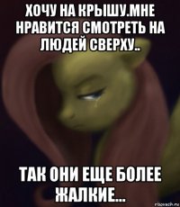 хочу на крышу.мне нравится смотреть на людей сверху.. так они еще более жалкие...