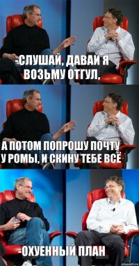 -Слушай, давай я возьму отгул, А потом попрошу почту у Ромы, и скину тебе всё -Охуенный план