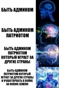 Быть админом Быть админом патриотом Быть админом патриотом который играет за другие страны Быть админом патриотом который играет за другие страны и учавстврвать в войне за Новую Землю