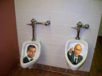 Создать мем Медведев и путин в туалете