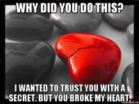 why did you do this? i wanted to trust you with a secret. but you broke my heart.