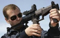 Создать мем Medvedev with a gun