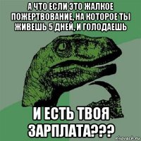 а что если это жалкое пожертвование, на которое ты живешь 5 дней, и голодаешь и есть твоя зарплата???