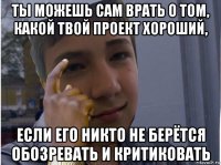 ты можешь сам врать о том, какой твой проект хороший, если его никто не берётся обозревать и критиковать