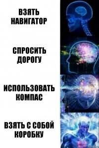 Взять навигатор Спросить дорогу Использовать компас Взять с собой Коробку