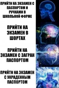 Прийти на экзамен с паспортом и ручками в школьной форме Прийти на экзамен в шортах Прийти на экзамен с загран паспортом Прийти на экзамен с украденным паспортом