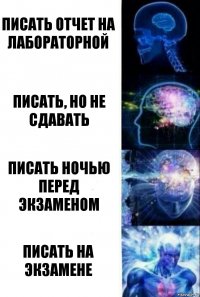 писать отчет на лабораторной писать, но не сдавать писать ночью перед экзаменом писать на экзамене