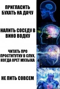 пригласить бухать на дачу налить соседу в вино водку читать про проститутку в слух, когда орет музыка не пить совсем