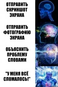 Отправить скриншот экрана Отправить фотографию экрана объяснить проблему словами "У меня всё сломалось!"