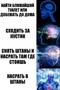 найти ближайший туалет или добежать до дома сходить за кустик снять штаны и насрать там где стоишь насрать в штаны