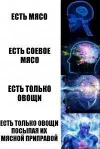 Есть мясо Есть соевое мясо Есть только овощи Есть только овощи посыпая их мясной приправой