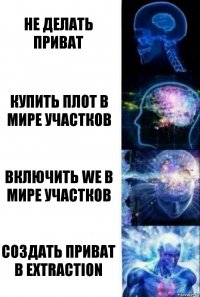 Не делать приват Купить плот в мире участков включить WE в мире участков создать приват в Extraction