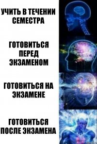 учить в течении семестра готовиться перед экзаменом готовиться на экзамене готовиться после экзамена