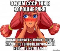 отдам ссср тян в хорошие руки любит конфеты,любит когда гладят по головке.(просьба не кормить котлетами)