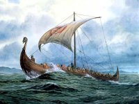 Создать мем Драккар викингов в море рисунок