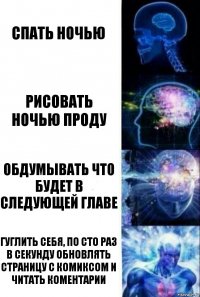 Спать ночью Рисовать ночью проду Обдумывать что будет в следующей главе Гуглить себя, по сто раз в секунду обновлять страницу с комиксом и читать коментарии