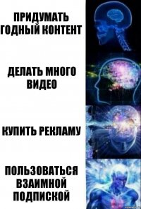 Придумать годный контент Делать много видео Купить рекламу Пользоваться взаимной подпиской