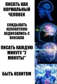 Писать как нормальный человек скидывать непонятную аудиозапись с вокзала писать каждую минуту "2 минуты" быть некитом