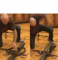 Создать мем Мужик с капканам