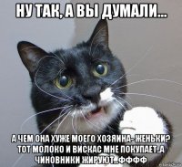 ну так, а вы думали... а чем она хуже моего хозяина- женьки? тот молоко и вискас мне покупает..а чиновники жируют...фффф