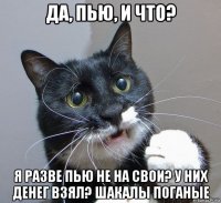да, пью, и что? я разве пью не на свои? у них денег взял? шакалы поганые