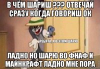 в чём шариш ??? отвечай сразу когда говориш ок ладно но шарю во фнаф и майнкрафт ладно мне пора