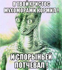 я твой христос мухоморами кормил ! и спорыньей потчевал !