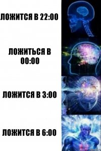 Ложится в 22:00 Ложиться в 00:00 Ложится в 3:00 Ложится в 6:00