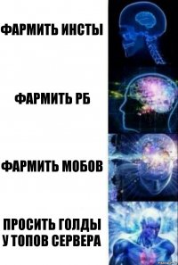 Фармить инсты Фармить рб Фармить мобов Просить голды у топов сервера