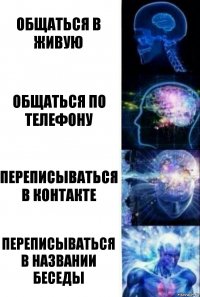 Общаться в живую Общаться по телефону Переписываться в контакте Переписываться в названии беседы