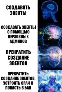 Создавать эвенты Создавать эвенты с помощью Верховных админов Прекратить создание эвентов Прекратить создание эвентов, устроить срач и попасть в бан