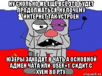 ну сколько же ещё всё это будет продолжаться, ну почему интернет так устроен юзеры заходят в чать а основной адмен чата или 'user=1' сидит с хуем во рту