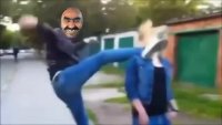 Создать мем Ашотик бьет з ноги