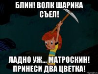 блин! волк шарика съел! ладно уж... матроскин! принеси два цветка!