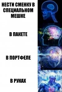 Нести сменку в специальном мешке В пакете В портфеле В руках