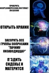 Проверить искру,компрессию,поступает ли бензин Открыть краник Засорить все группы вопросами "пачиму низаводицца?" П*здить сиденье и матерится