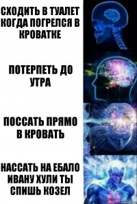 Сходить в туалет когда погрелся в кроватке Потерпеть до утра Поссать прямо в кровать нассать на ебало ивану хули ты спишь козел