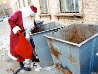 Создать мем Santa Claus in the garbage can