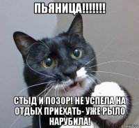 пьяница!!!!!!! стыд и позор! не успела на отдых приехать- уже рыло нарубила!