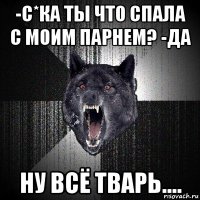 -с*ка ты что спала с моим парнем? -да ну всё тварь....