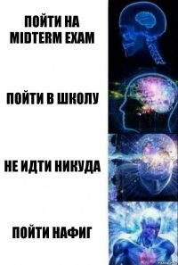 Пойти на Midterm exam Пойти в школу Не идти никуда Пойти нафиг