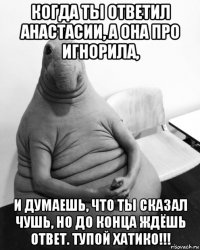 когда ты ответил анастасии, а она про игнорила, и думаешь, что ты сказал чушь, но до конца ждёшь ответ. тупой хатико!!!