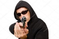 Создать мем Bandit with a pistol