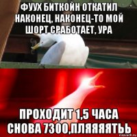 фуух биткойн откатил наконец, наконец-то мой шорт сработает, ура проходит 1,5 часа снова 7300,пляяяятьь