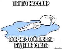 ты тут нассал? вон на этой луже и будешь спать