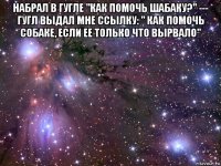 набрал в гугле "как помочь шабаку?" --- гугл выдал мне ссылку: " как помочь собаке, если ее только что вырвало" 