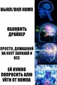 выкл/вкл комп обновить драйвер просто, домашний на ноут запихай и все ей нужно попросить Алю уйти от компа