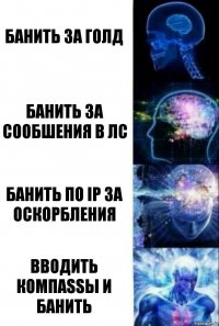 БАНИТЬ ЗА ГОЛД БАНИТЬ ЗА СООБШЕНИЯ В ЛС банить по IP за оскорбления ВВОДИТЬ КОМПASSЫ И БАНИТЬ