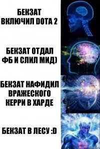Бекзат включил Dota 2 Бекзат отдал фб и слил мид) Бекзат нафидил вражеского керри в харде Бекзат в лесу :D