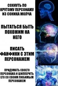 Сохнуть по крутому персонажу из Соника молча Пытаться быть похожим на него Писать фанфики с этим персонажем Придумать своего персонажа и шипперить его со своим любимым персонажем